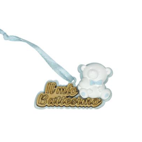 APPENDINO LEGNO H.4XL.6 CM. ORSETTO BATTESIMO CELESTE